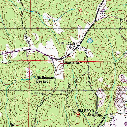 Topographic Map of Martin Cemetery, MS