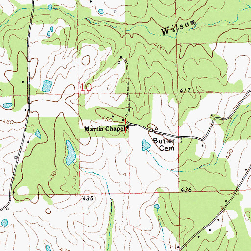 Topographic Map of Martin Chapel, MS