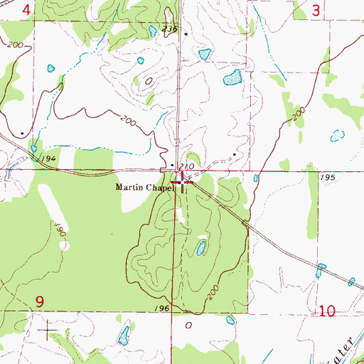 Topographic Map of Martin Chapel, MS