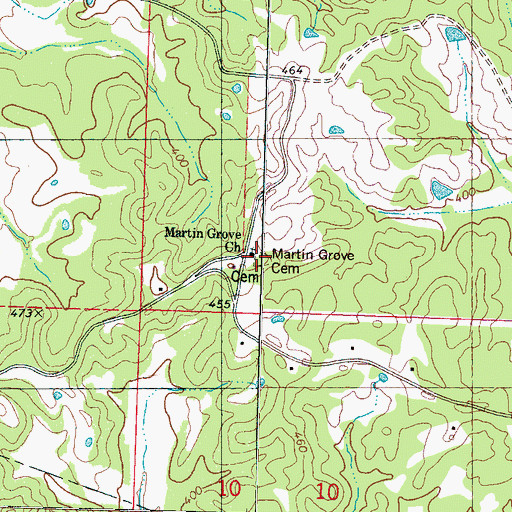 Topographic Map of Martin Grove Cemetery, MS