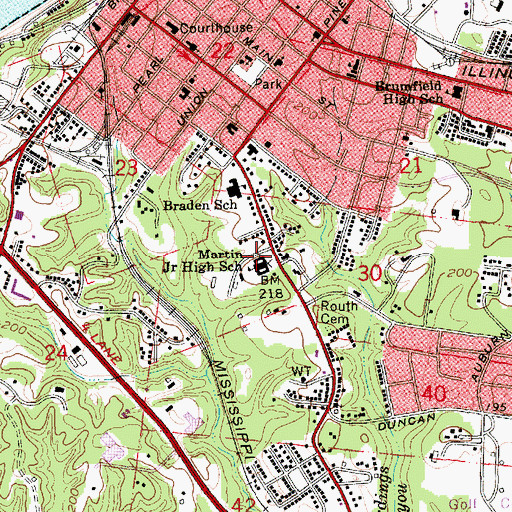 Topographic Map of Martin Middle School, MS