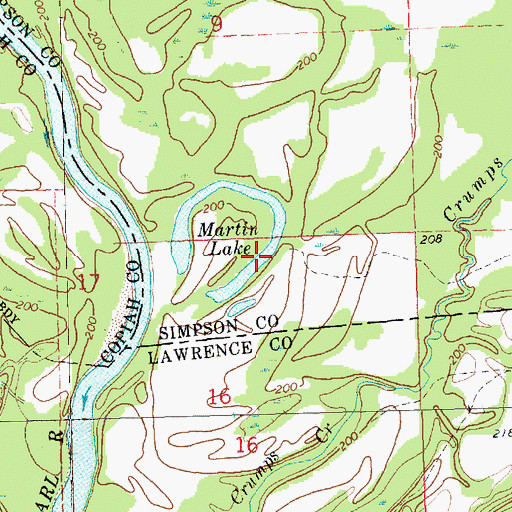 Topographic Map of Martin Lake, MS