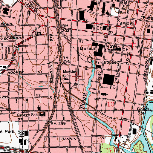 Topographic Map of Martin School, MS