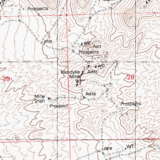 Topographic Map of Klondyke Mine, AZ