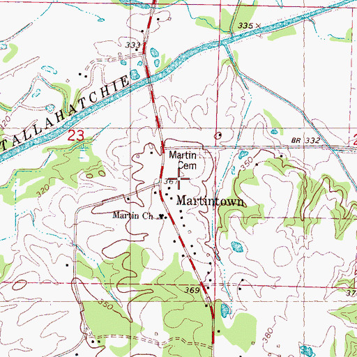 Topographic Map of Martintown, MS
