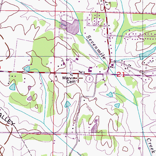Topographic Map of Marvin Cemetery, MS