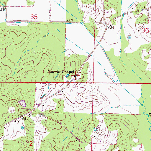 Topographic Map of Marvins Chapel Methodist Church, MS
