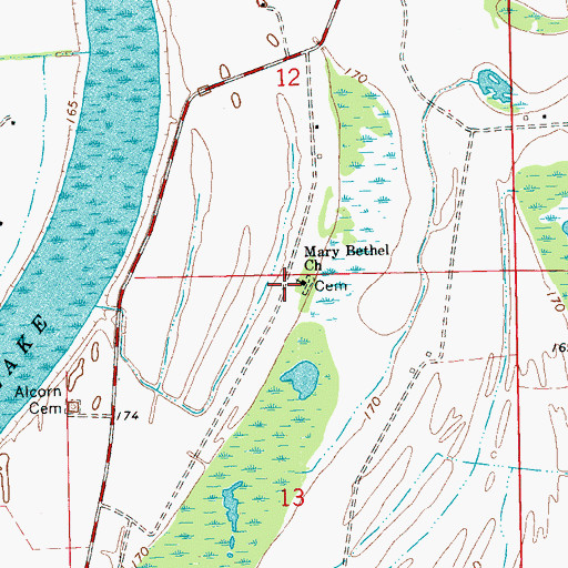 Topographic Map of Mary Bethel Church, MS