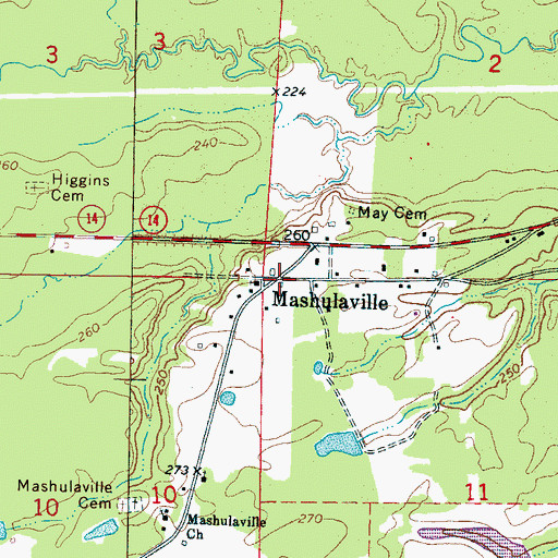 Topographic Map of Mashulaville, MS