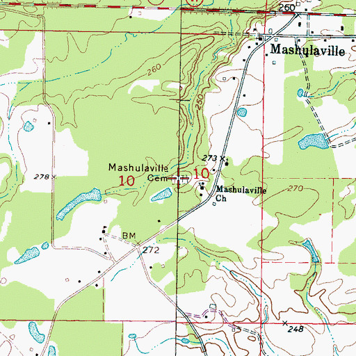 Topographic Map of Mashulaville Cemetery, MS