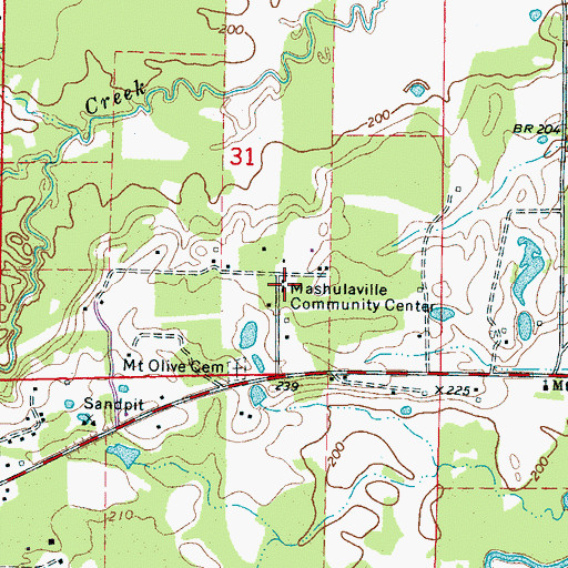 Topographic Map of Mashulaville Community Center, MS