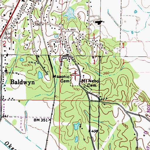 Topographic Map of Masonic Cemetery, MS