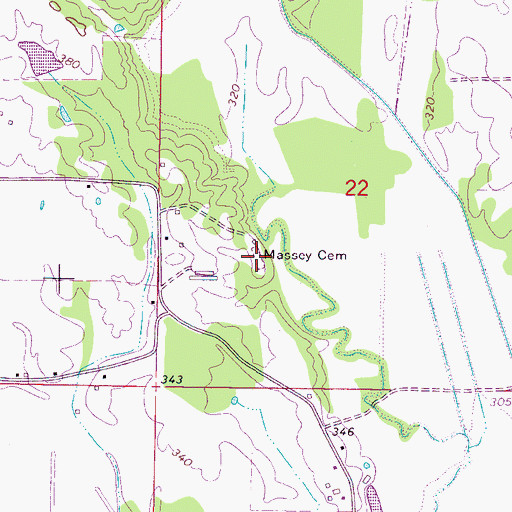 Topographic Map of Massey Cemetery, MS