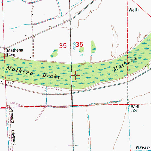 Topographic Map of Mathena Brake, MS