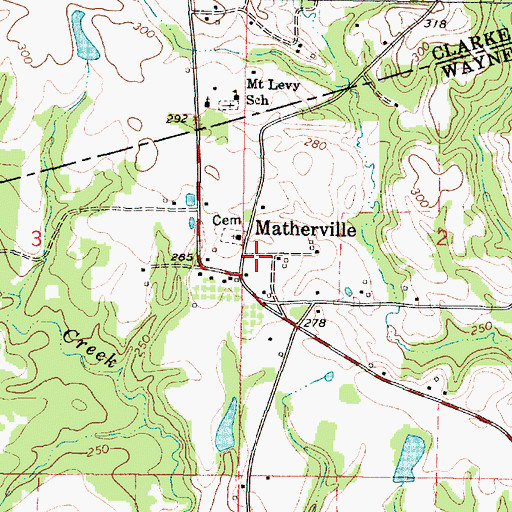 Topographic Map of Matherville, MS