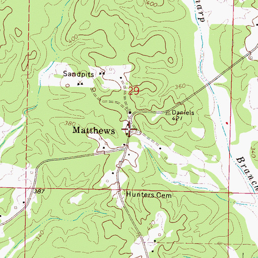 Topographic Map of Matthews, MS