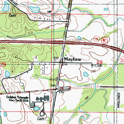 Topographic Map of Mayhew, MS