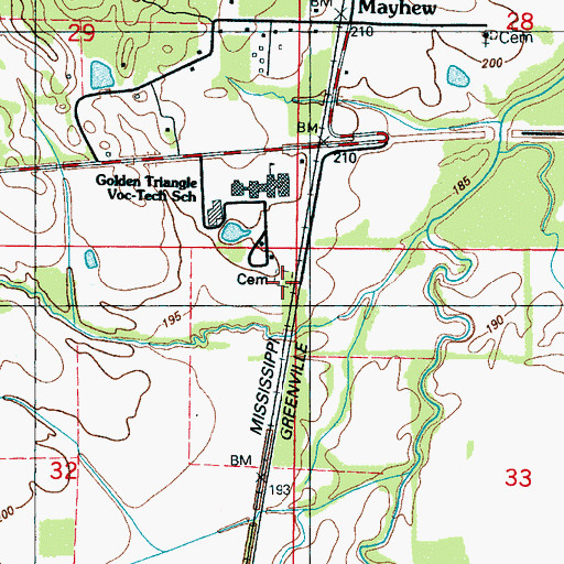 Topographic Map of Mayhew Cemetery, MS
