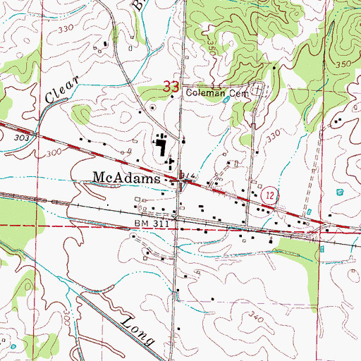 Topographic Map of McAdams, MS