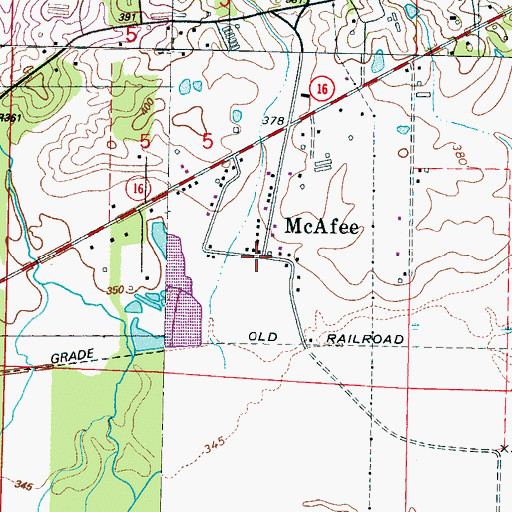 Topographic Map of McAfee, MS
