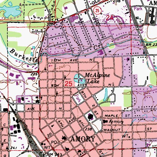 Topographic Map of McAlpine Lake, MS