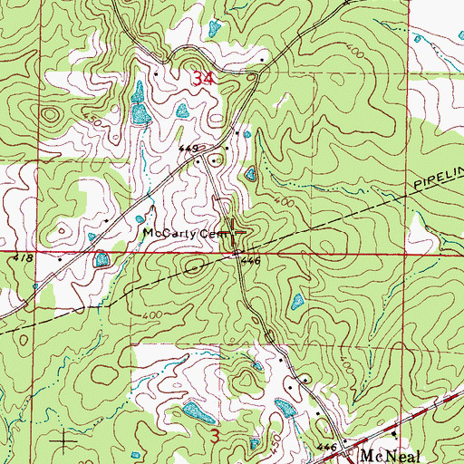 Topographic Map of McCarty Cemetery, MS
