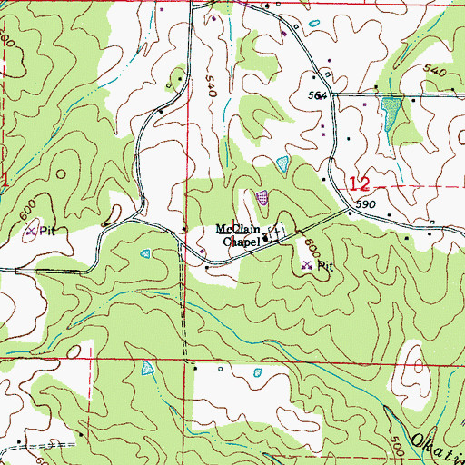 Topographic Map of McClain Chapel, MS