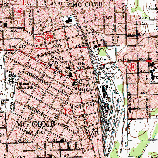 Topographic Map of McComb, MS