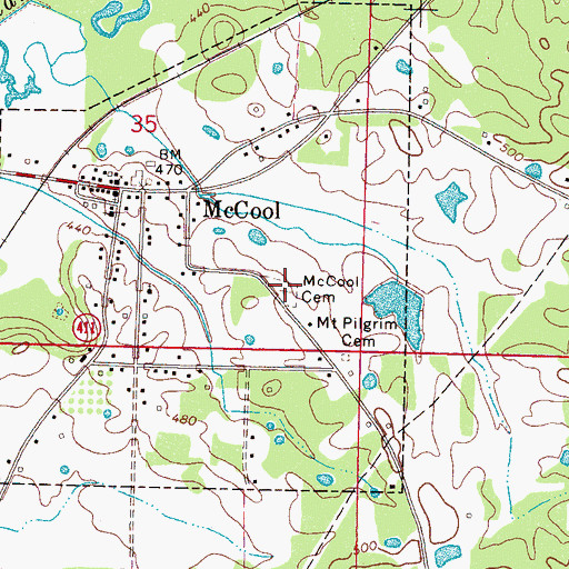 Topographic Map of McCool Cemetery, MS