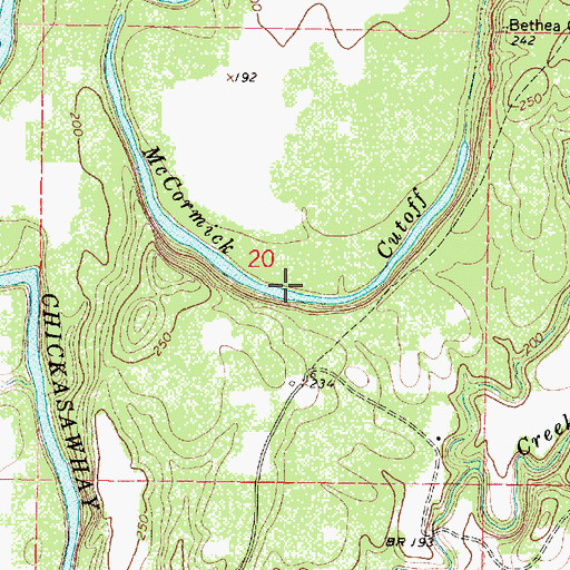 Topographic Map of McCormick Cutoff, MS