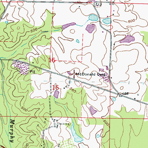 Topographic Map of McDonald Cemetery, MS