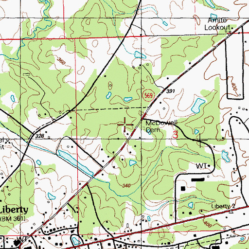 Topographic Map of McDowell Cemetery, MS