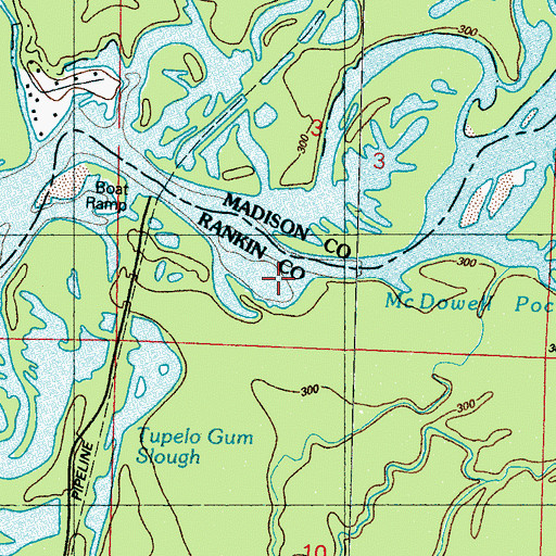 Topographic Map of McDowell Pocket, MS
