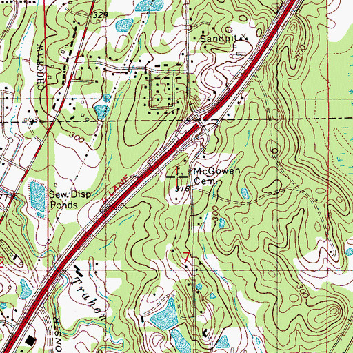 Topographic Map of McGowen Cemetery, MS