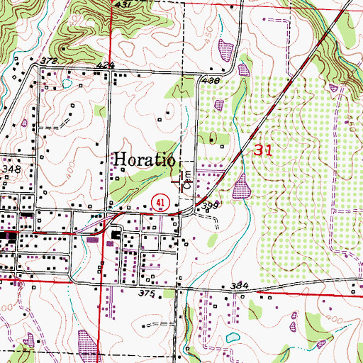 Topographic Map of Horatio Cemetery, AR