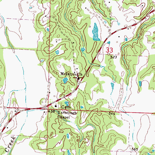 Topographic Map of McIntyre Church, MS