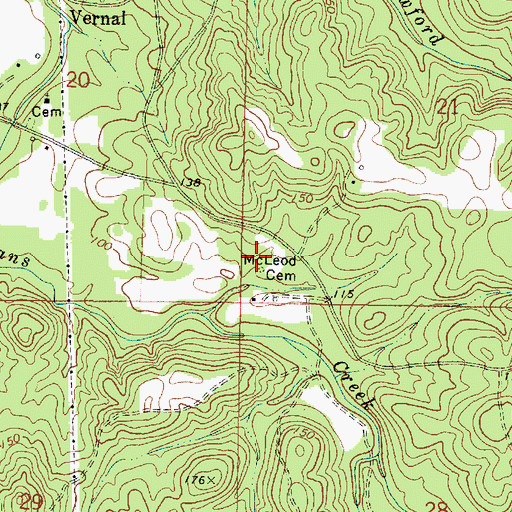 Topographic Map of McLeod Cemetery, MS