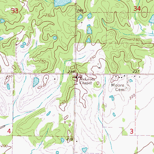Topographic Map of McLeods Chapel, MS