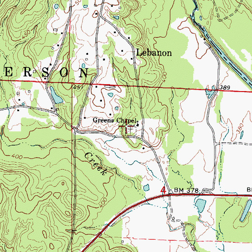 Topographic Map of Greens Chapel Cemetery, AR