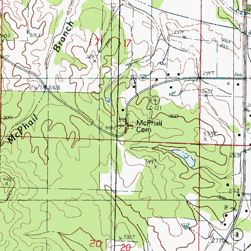 Topographic Map of McPhail Cemetery, MS