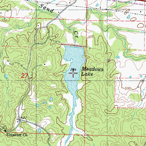 Topographic Map of Meadows Lake, MS