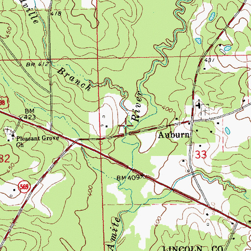 Topographic Map of Meadville Branch, MS