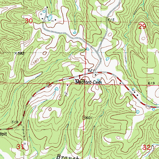 Topographic Map of Medford Cemetery, MS