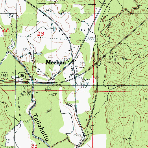Topographic Map of Meehan, MS