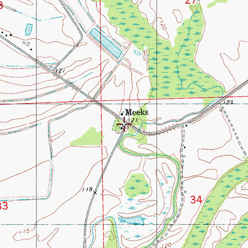 Topographic Map of Meeks, MS