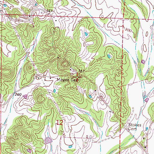 Topographic Map of Megee Cemetery, MS
