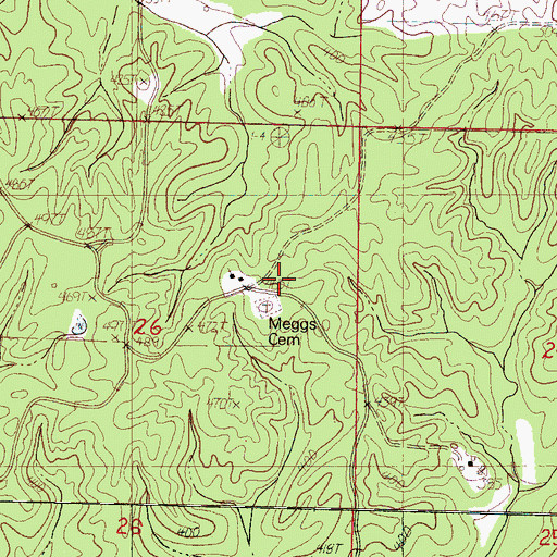 Topographic Map of Meggs Cemetery, MS