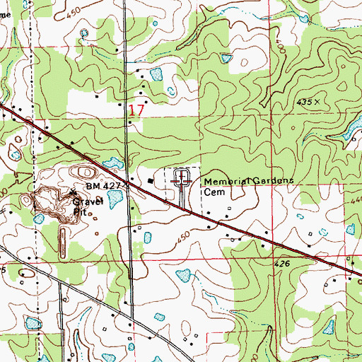 Topographic Map of Memorial Gardens Cemetery, MS