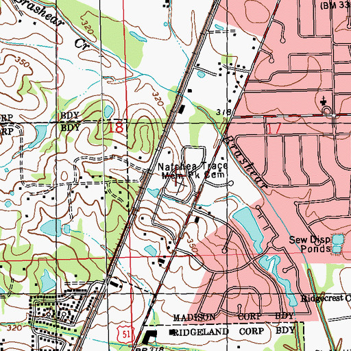 Topographic Map of Memory Gardens, MS