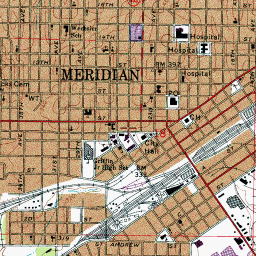 Topographic Map of Meridian, MS